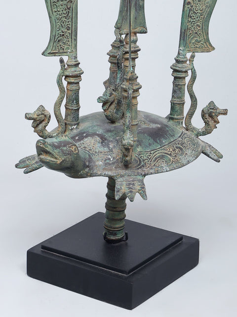 29" Indonesian Weapon with Nagas on Tortoise | Brass Statue on Wood Base