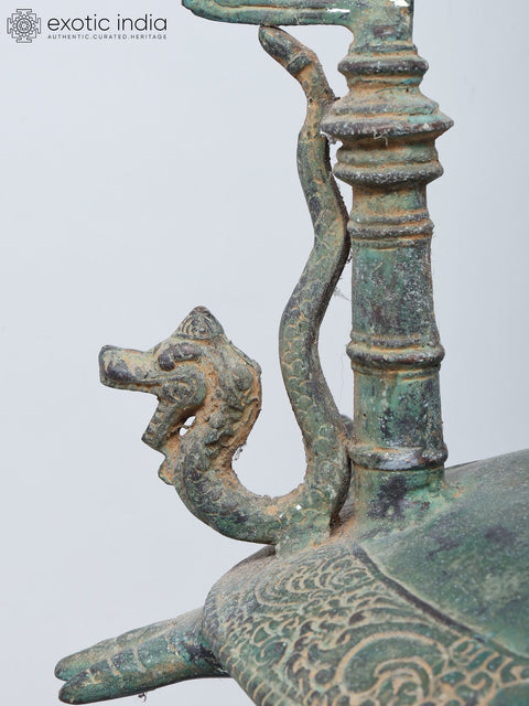 29" Indonesian Weapon with Nagas on Tortoise | Brass Statue on Wood Base