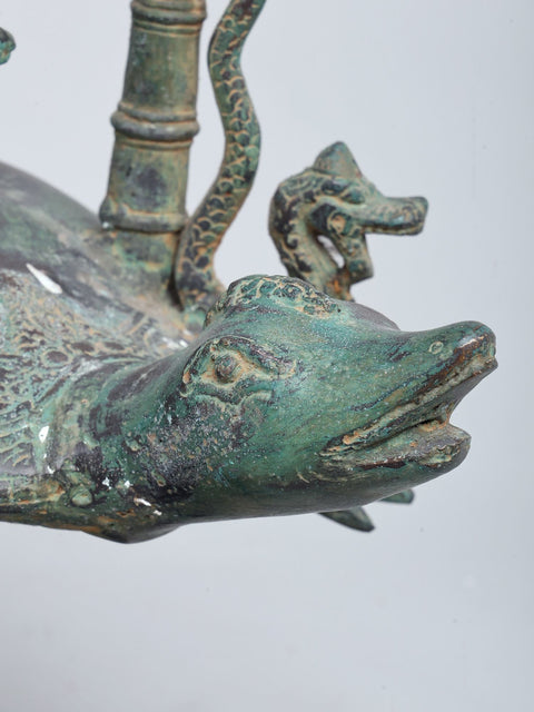 29" Indonesian Weapon with Nagas on Tortoise | Brass Statue on Wood Base