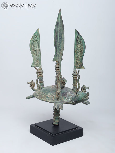 29" Indonesian Weapon with Nagas on Tortoise | Brass Statue on Wood Base