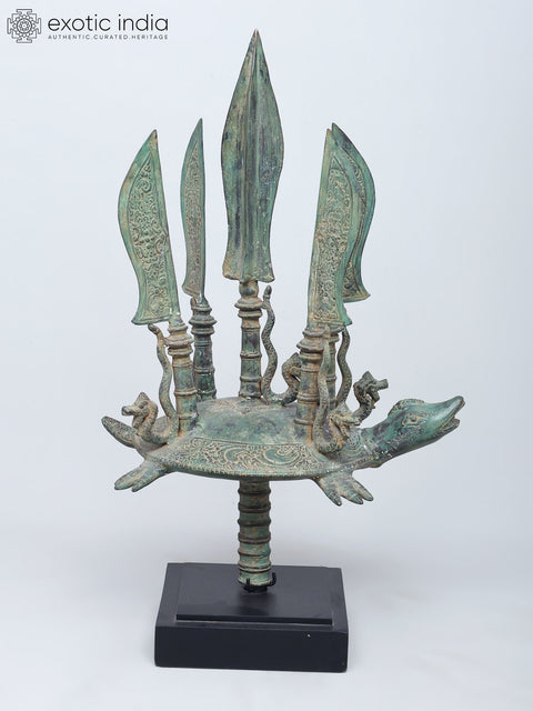 29" Indonesian Weapon with Nagas on Tortoise | Brass Statue on Wood Base