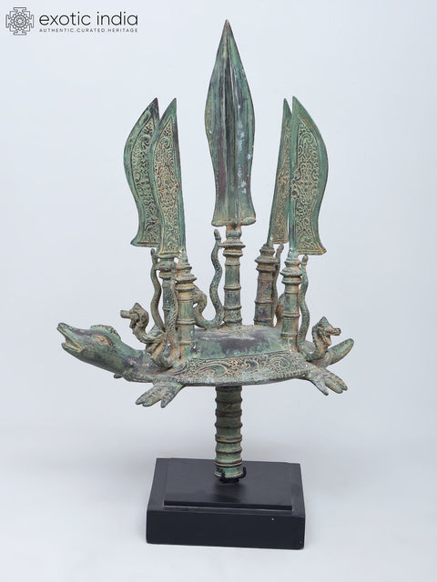 29" Indonesian Weapon with Nagas on Tortoise | Brass Statue on Wood Base