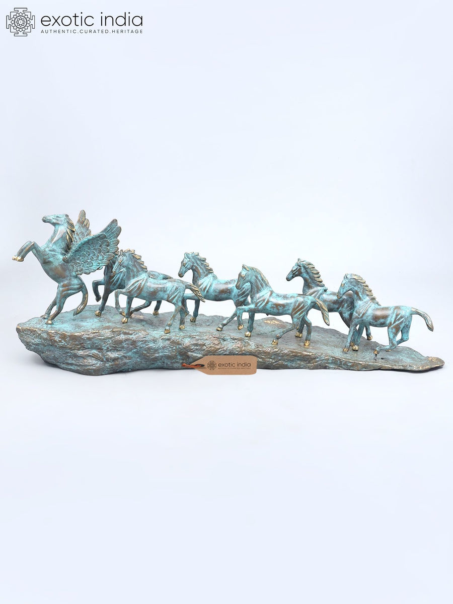 36" Large Brass Seven Running Horses Statue Home Decor