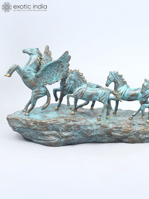 36" Large Brass Seven Running Horses | Home Decor Statue