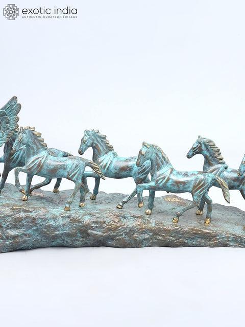 36" Large Brass Seven Running Horses | Home Decor Statue