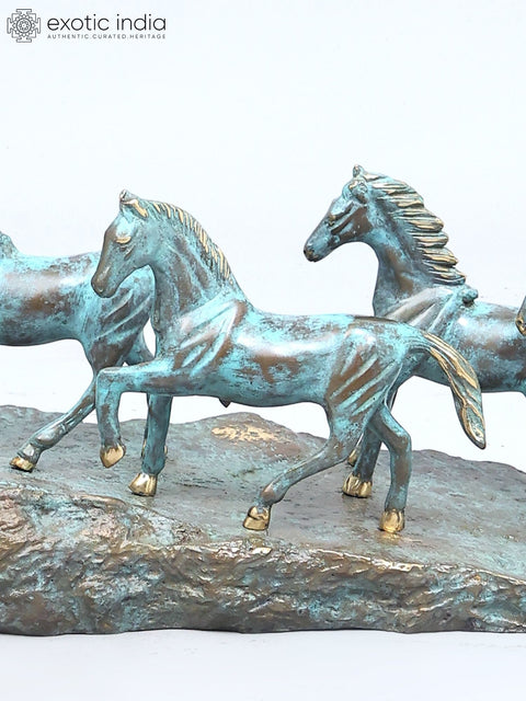 36" Large Brass Seven Running Horses | Home Decor Statue