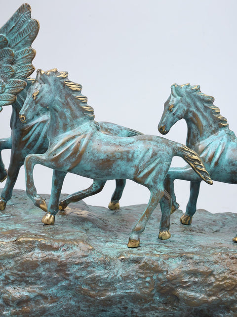 36" Large Brass Seven Running Horses | Home Decor Statue