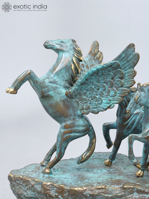 36" Large Brass Seven Running Horses | Home Decor Statue