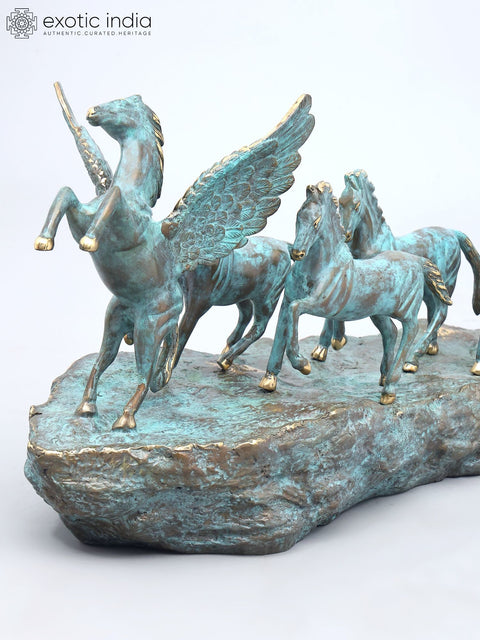 36" Large Brass Seven Running Horses | Home Decor Statue