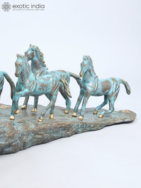 36" Large Brass Seven Running Horses | Home Decor Statue