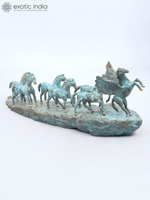 36" Large Brass Seven Running Horses | Home Decor Statue