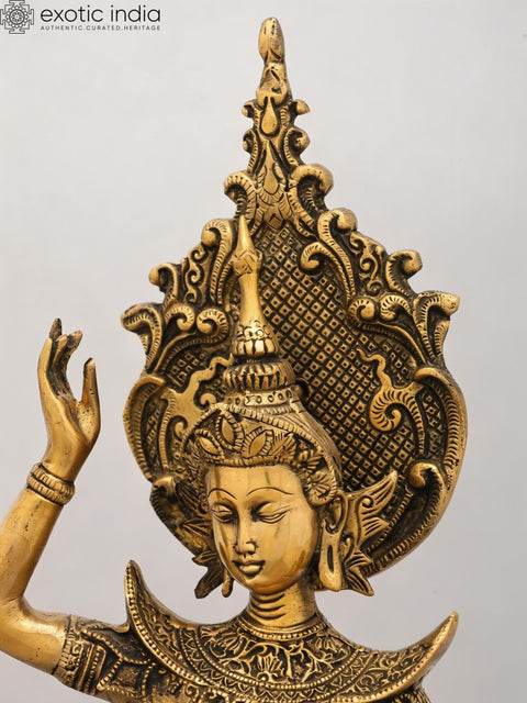 22" Graceful Dancing Apsara with Drum - Handcrafted Buddhist Brass Statue