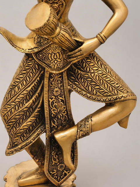 22" Graceful Dancing Apsara with Drum - Handcrafted Buddhist Brass Statue