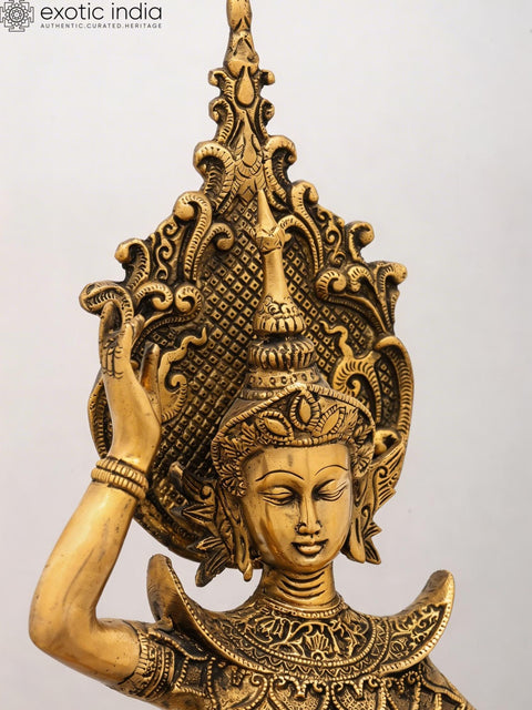 22" Graceful Dancing Apsara with Drum - Handcrafted Buddhist Brass Statue