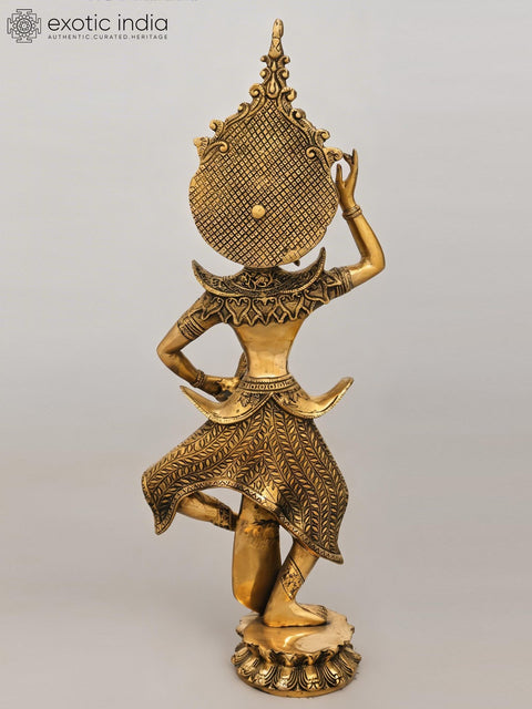 22" Graceful Dancing Apsara with Drum - Handcrafted Buddhist Brass Statue