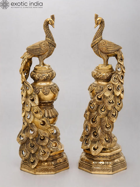 20'' Elegant Pair of Decorative Peacocks | Home Decor | Brass Statues