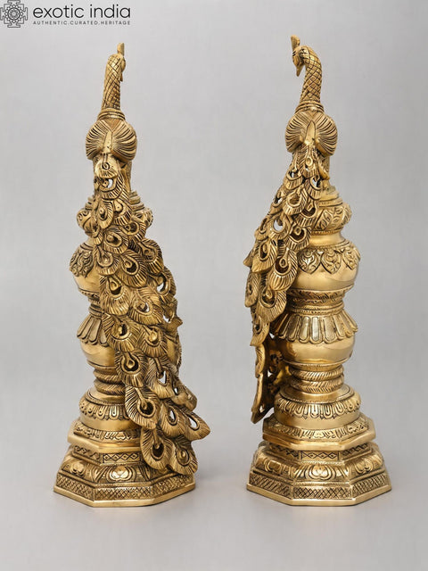 20'' Elegant Pair of Decorative Peacocks | Home Decor | Brass Statues