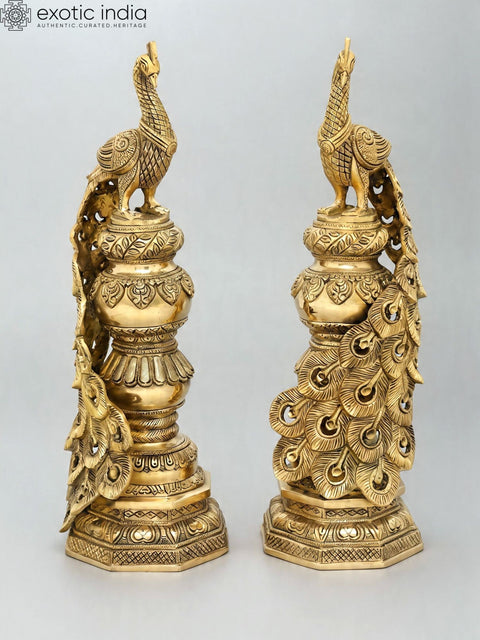 20'' Elegant Pair of Decorative Peacocks | Home Decor | Brass Statues