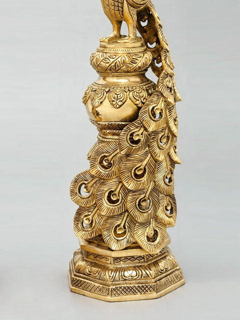 20'' Elegant Pair of Decorative Peacocks | Home Decor | Brass Statues