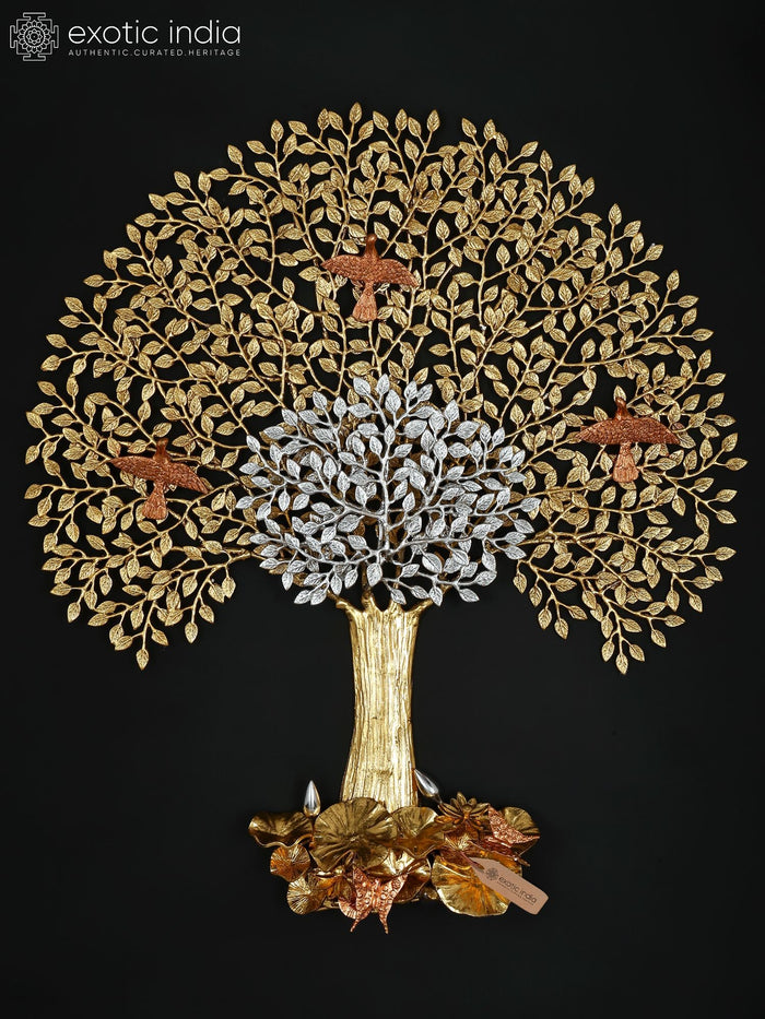 36" Large Brass Tree of Life with Perching Birds | Wall Hanging | Home Decor