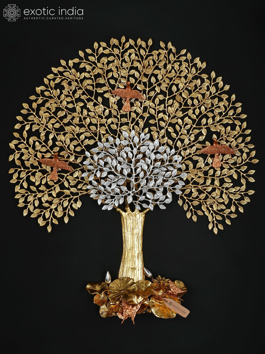 36" Large Brass Tree of Life with Birds Wall Hanging