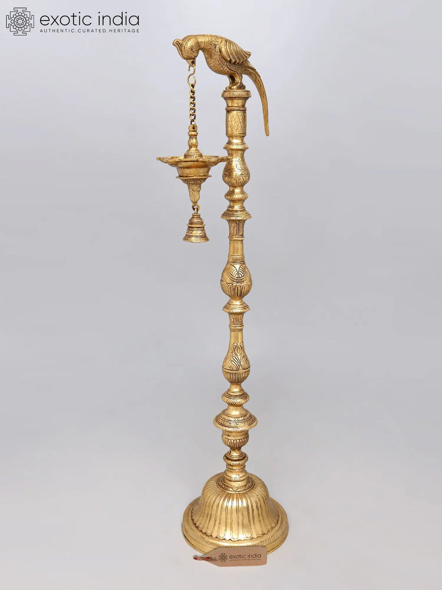 48" Handmade Brass Parrot Lamp with Bell for Home Decor