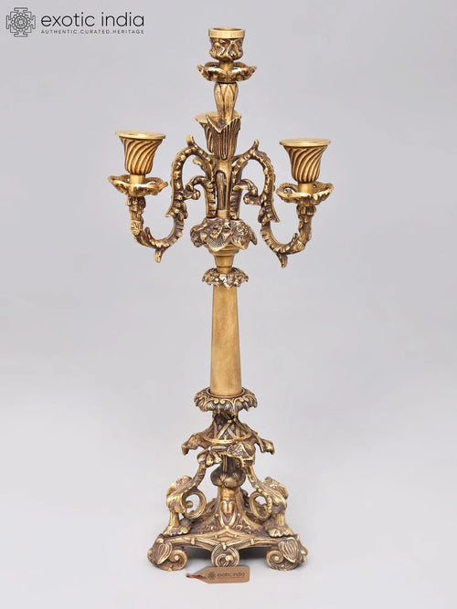 21" Brass Candelabra Statue with Three Candle Holders for Home Decor