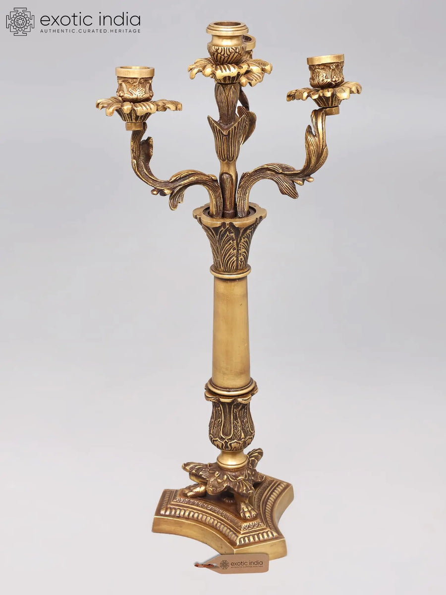 21" Brass Three-Flame Candelabra for Home Decor