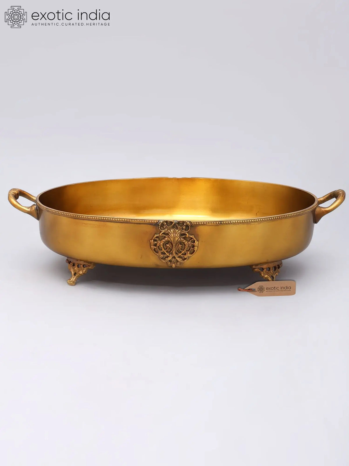 15" Oval Shaped Designer Brass Serving Bowl
