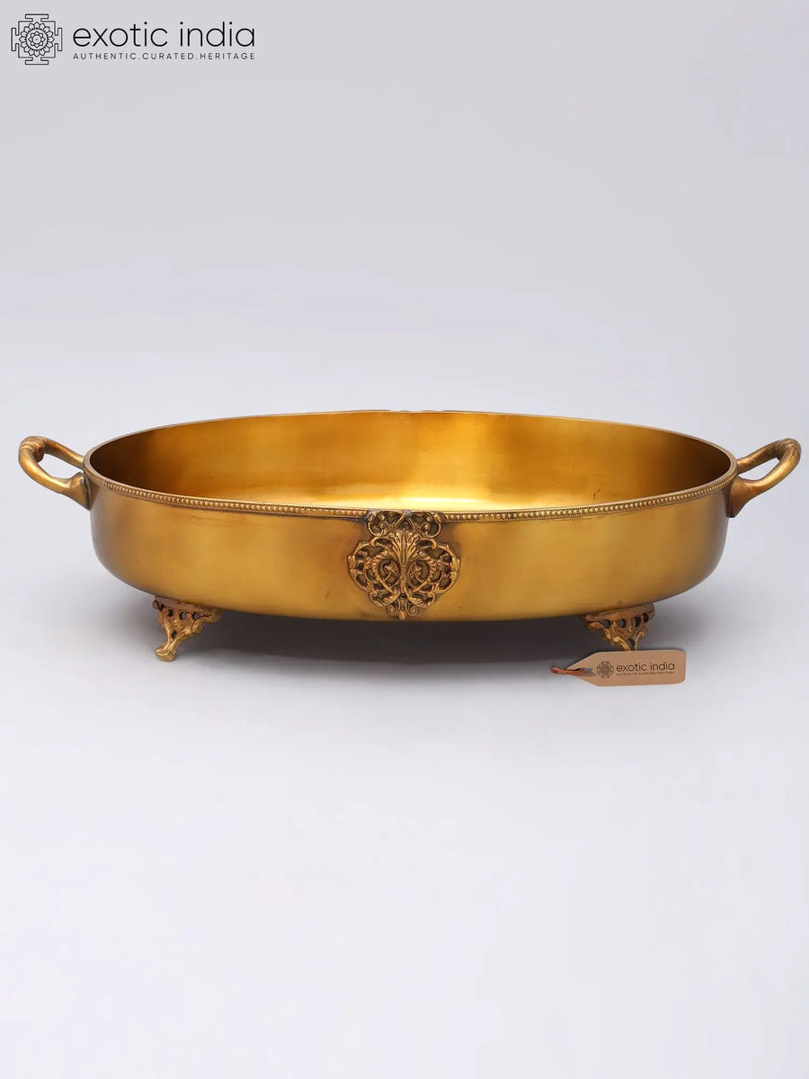 15" Oval Designer Brass Serving Bowl for Home Decor