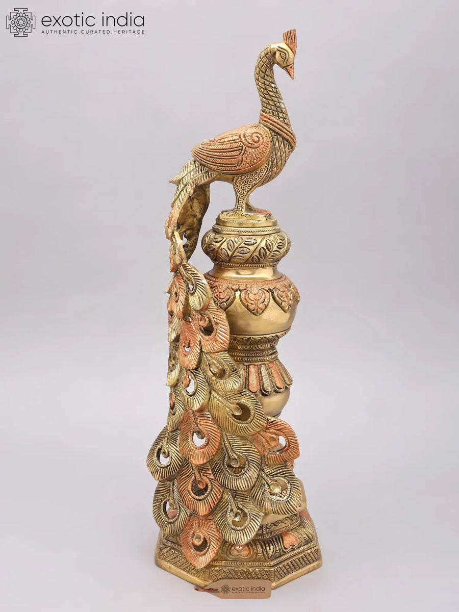 20" Handmade Brass Peacock Statue for Home Decor