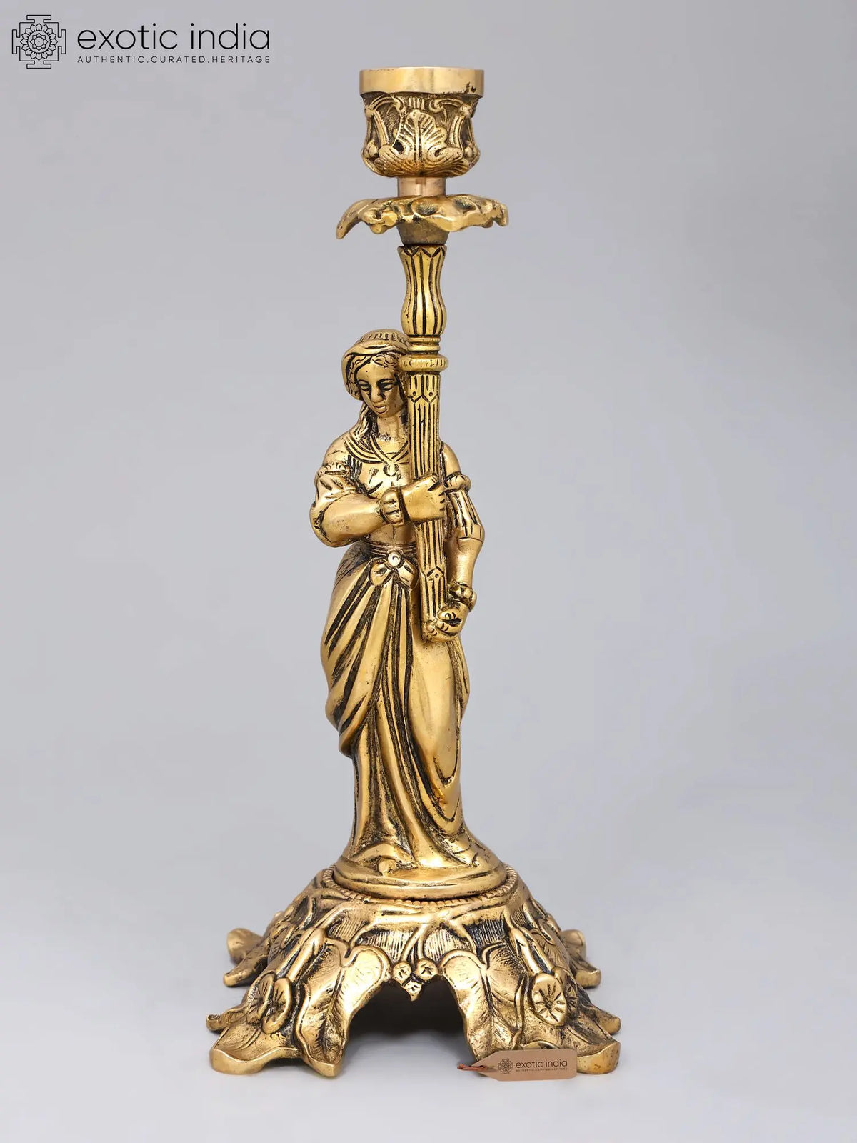 Victorian Lady Brass Candle Holder | Decorative Table Accent