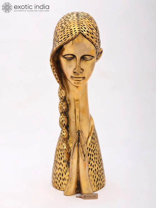 13" Brass Welcome Lady Namaste Statue Home Decor