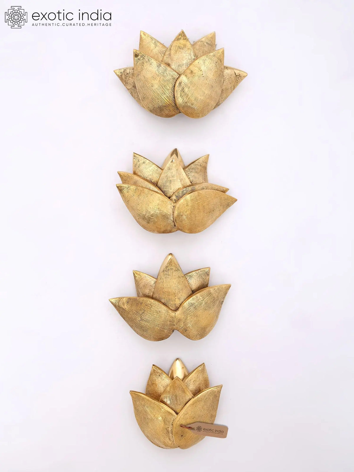 Handcrafted Brass Lotus Wall Hanging | Set of Four | Home Decor
