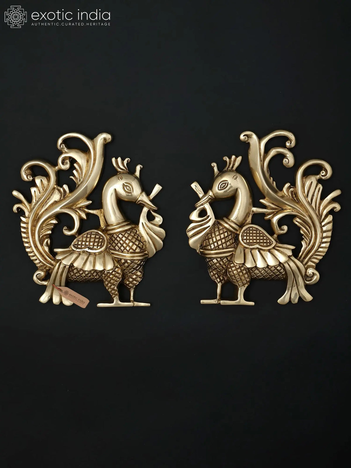 8" Decorative Brass Peacock Pair Wall Hanging for Home Decor