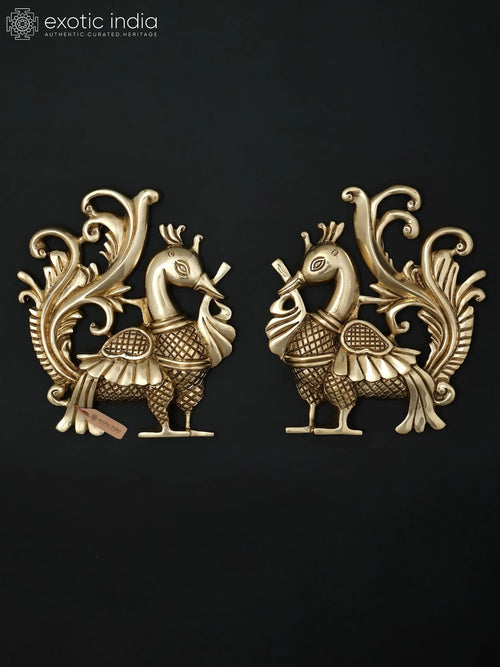8" Brass Peacock Pair Wall Hanging Decor for Home