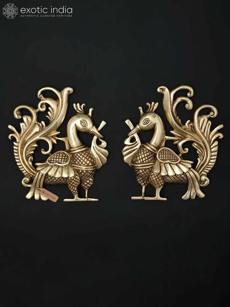 8" Brass Peacock Pair Wall Hanging Decor for Home