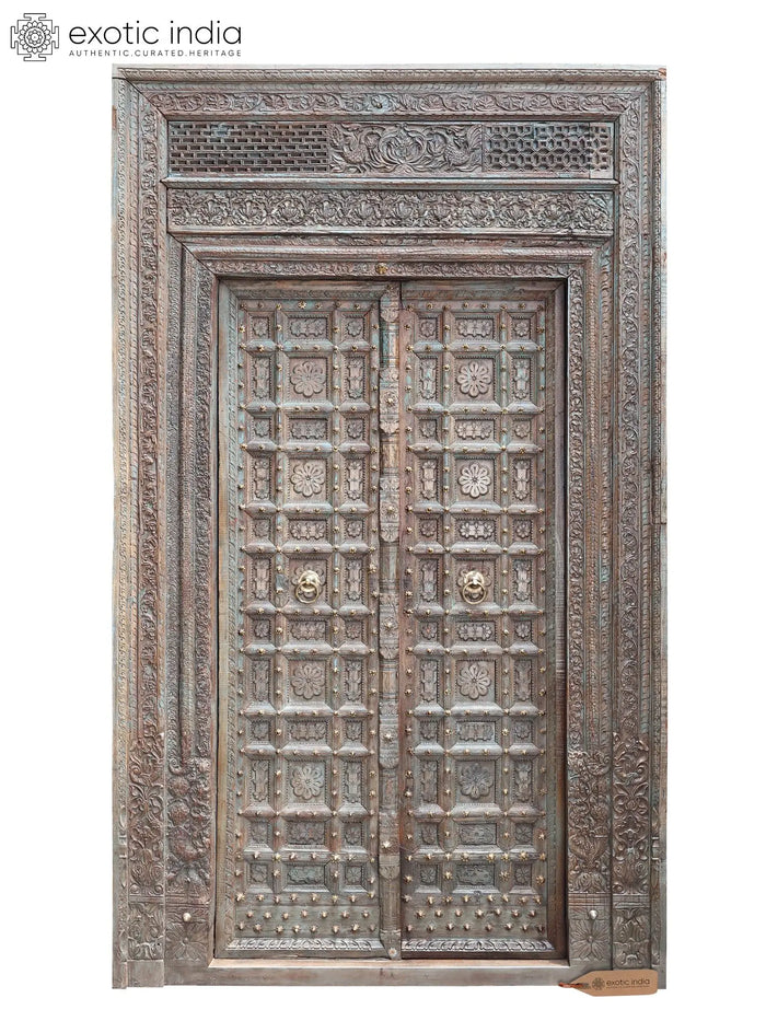 108" Large Hand-Carved Vintage Indian Brass Door Sculpture
