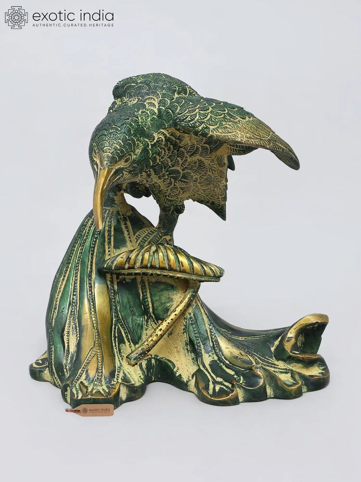 6" Small Decorative Brass Eagle Statue Perched on Tree Stump | Table Decor