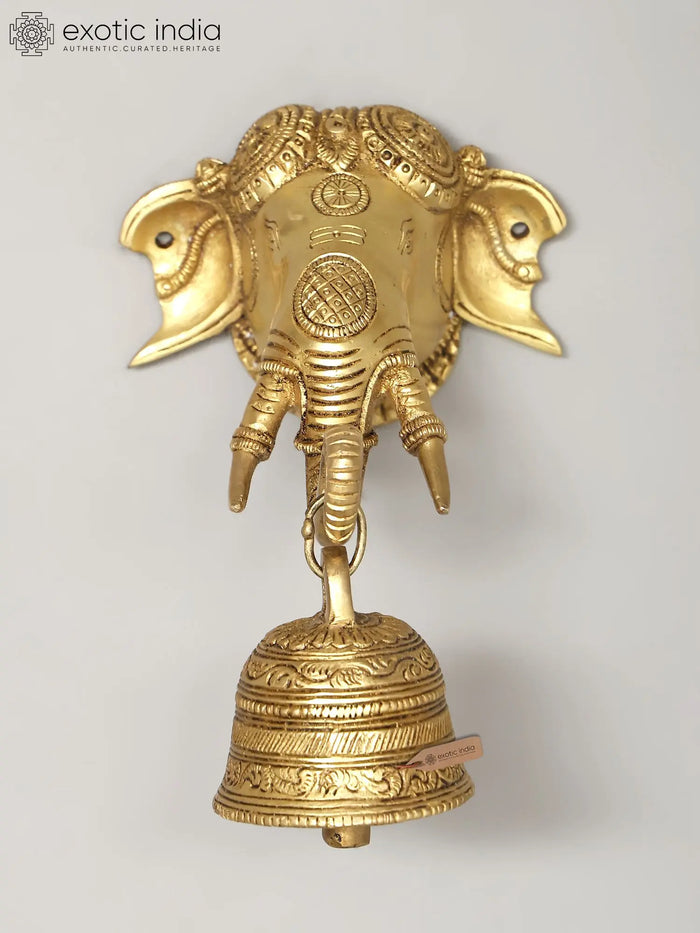 5" Small Brass Wall Hanging Ganesha Bell
