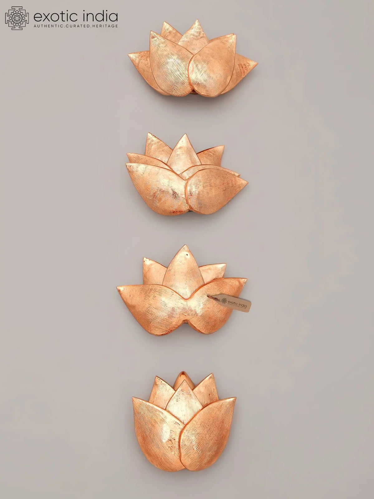 Handcrafted Brass Lotus Flowers Wall Hanging Set of 4 | Home Decor