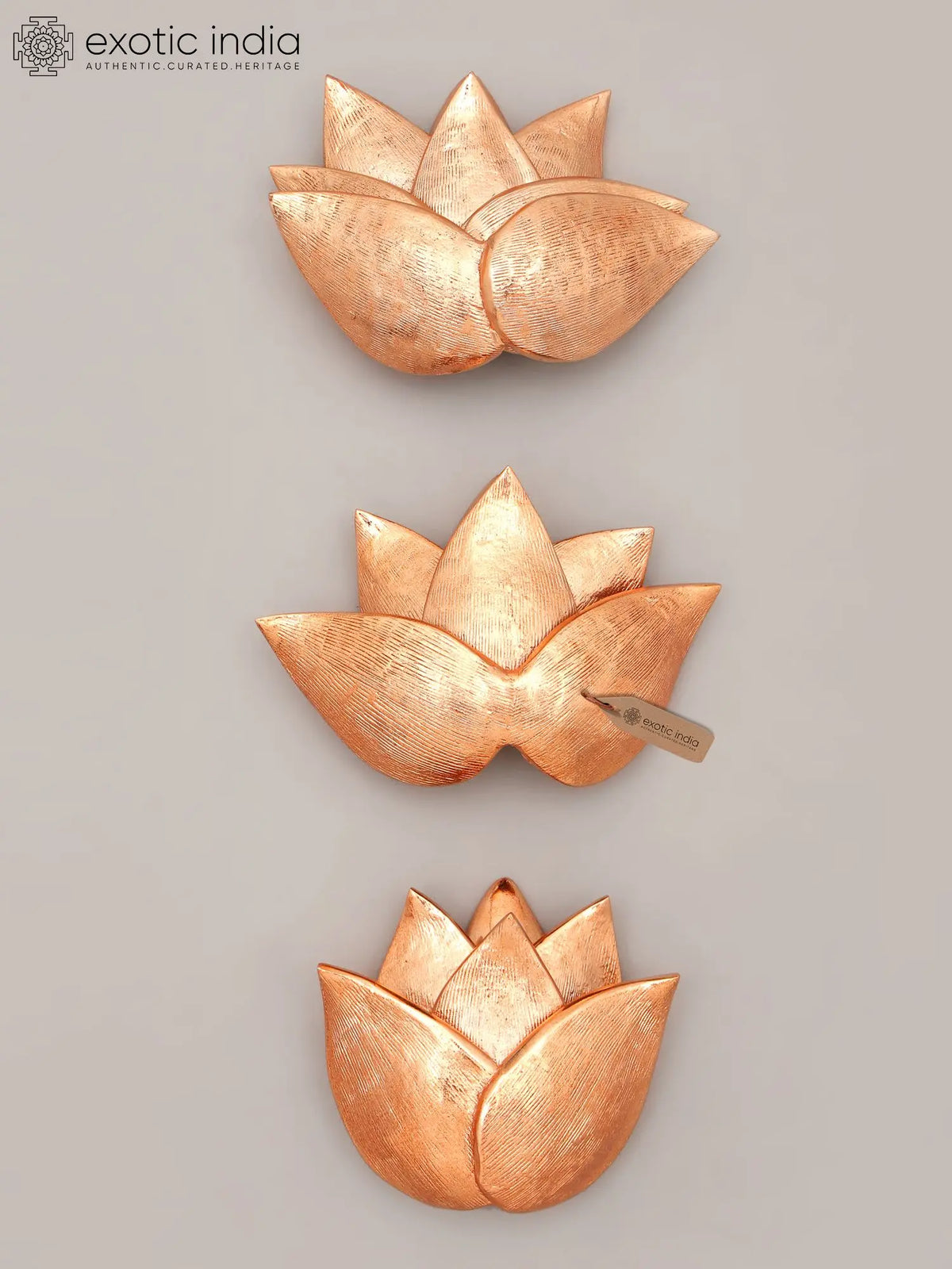 Handcrafted Brass Lotus Flowers Wall Hanging Set of 3 | Home Decor
