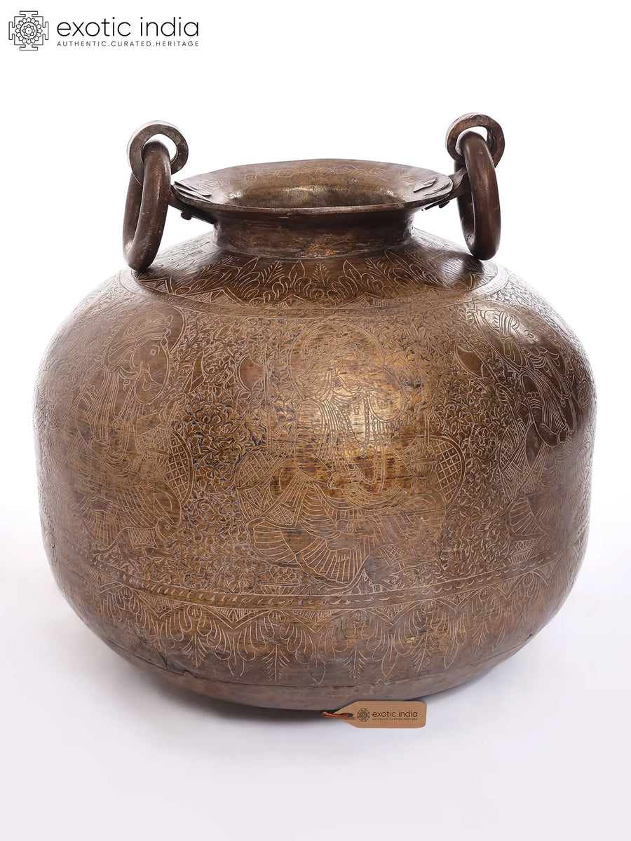 Traditional Brass Pot with Hand-Engraved Ganesha for Home Decor