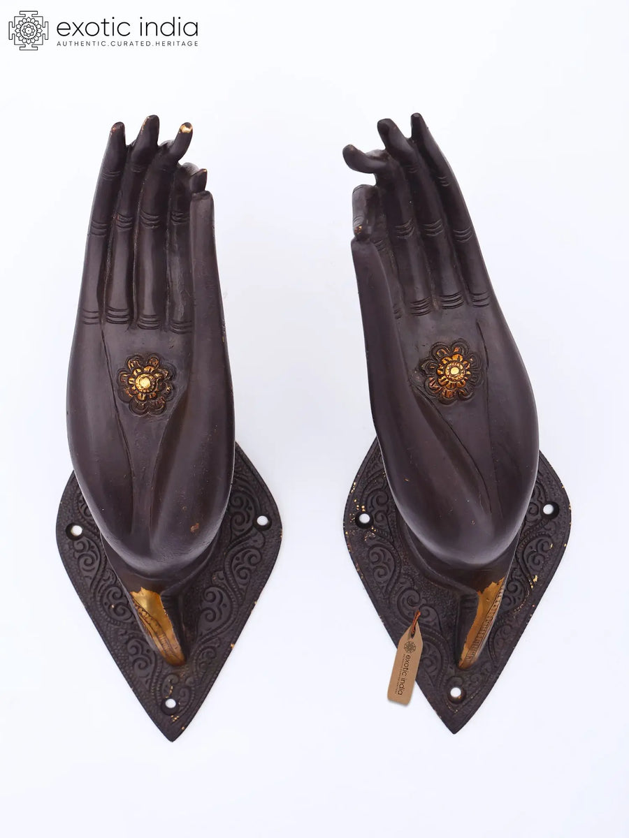 10" Brass Buddha Hand Door Handles Pair for Home Decor