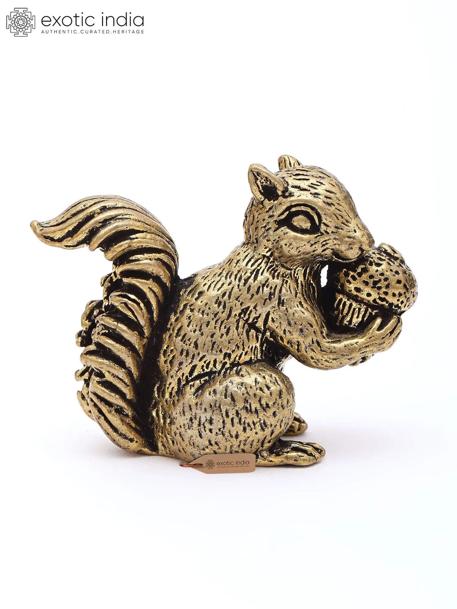 Miniature Brass Squirrel Statue Home Decor Figurine
