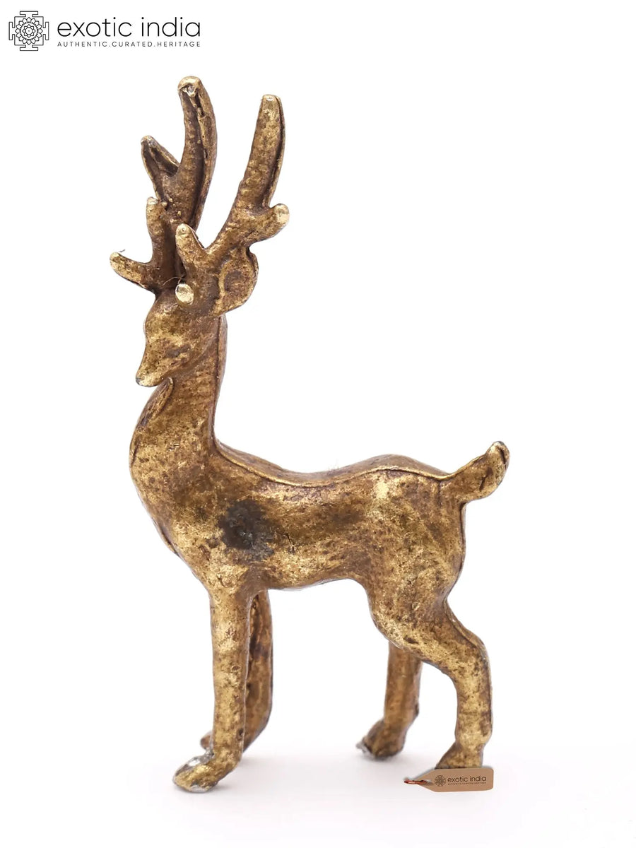 1" Small Brass Deer Figurine Statue