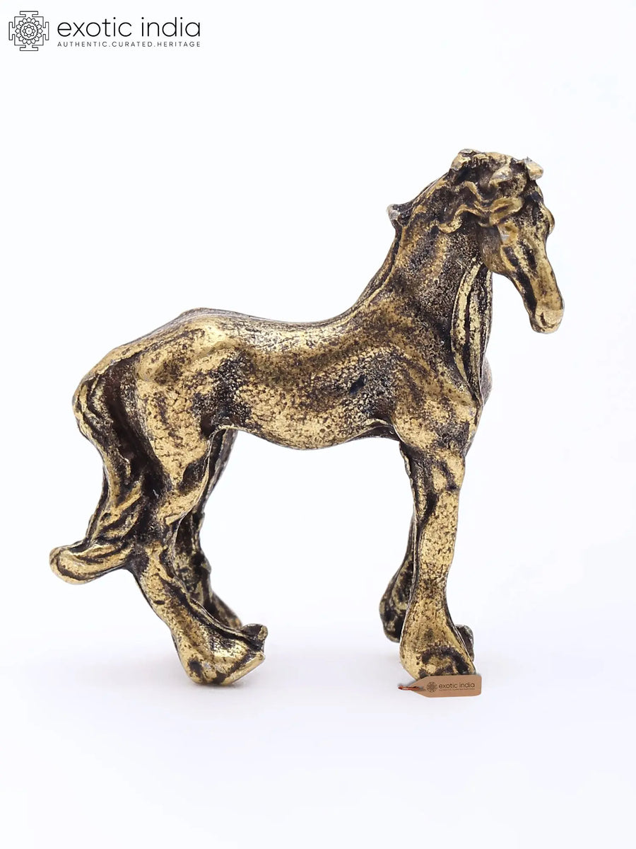 Miniature Brass Horse Figurine - Decorative Table Statue
