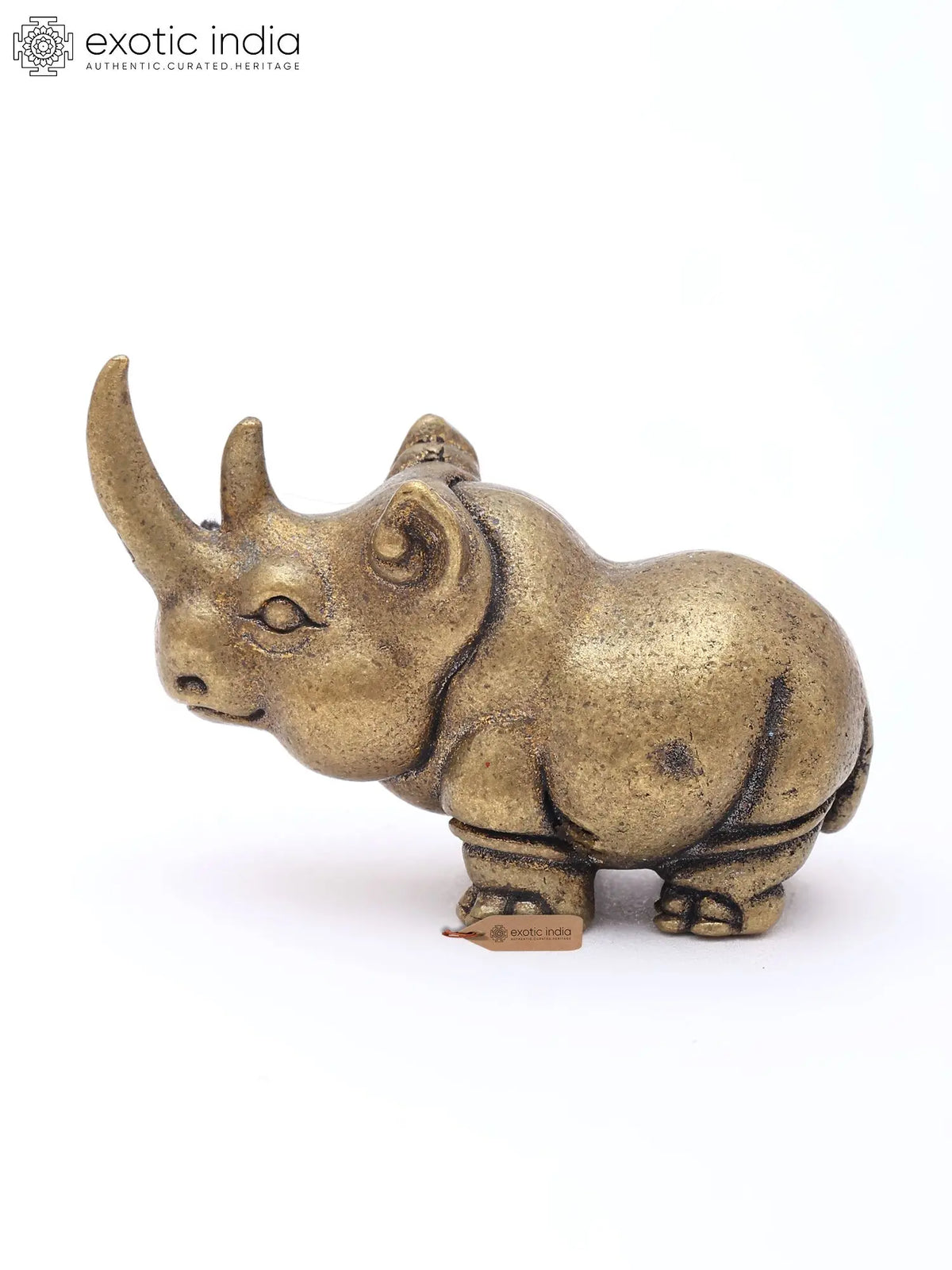 1" Small Brass Rhinoceros Figurine | Decorative Table Piece