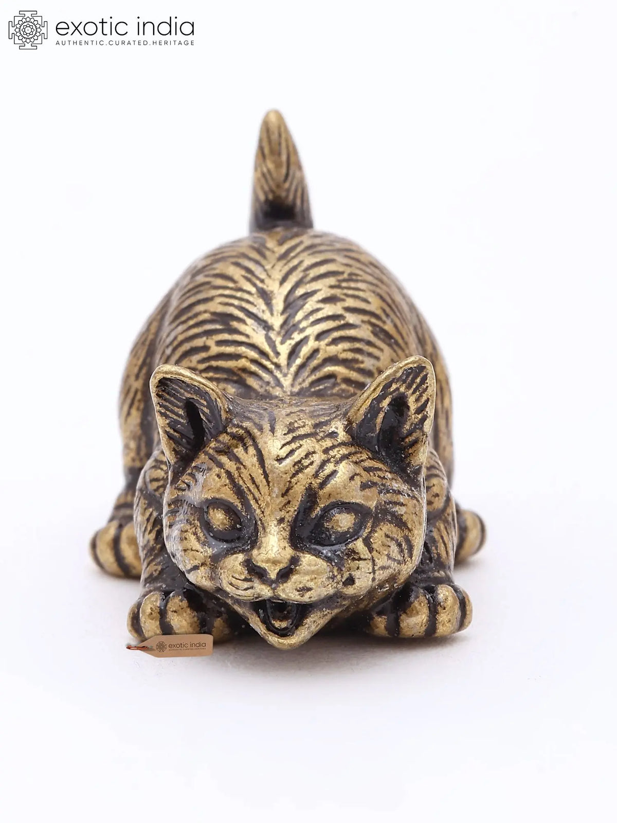 1" Cute Playful Cat Figurine | Decorative Brass Statue