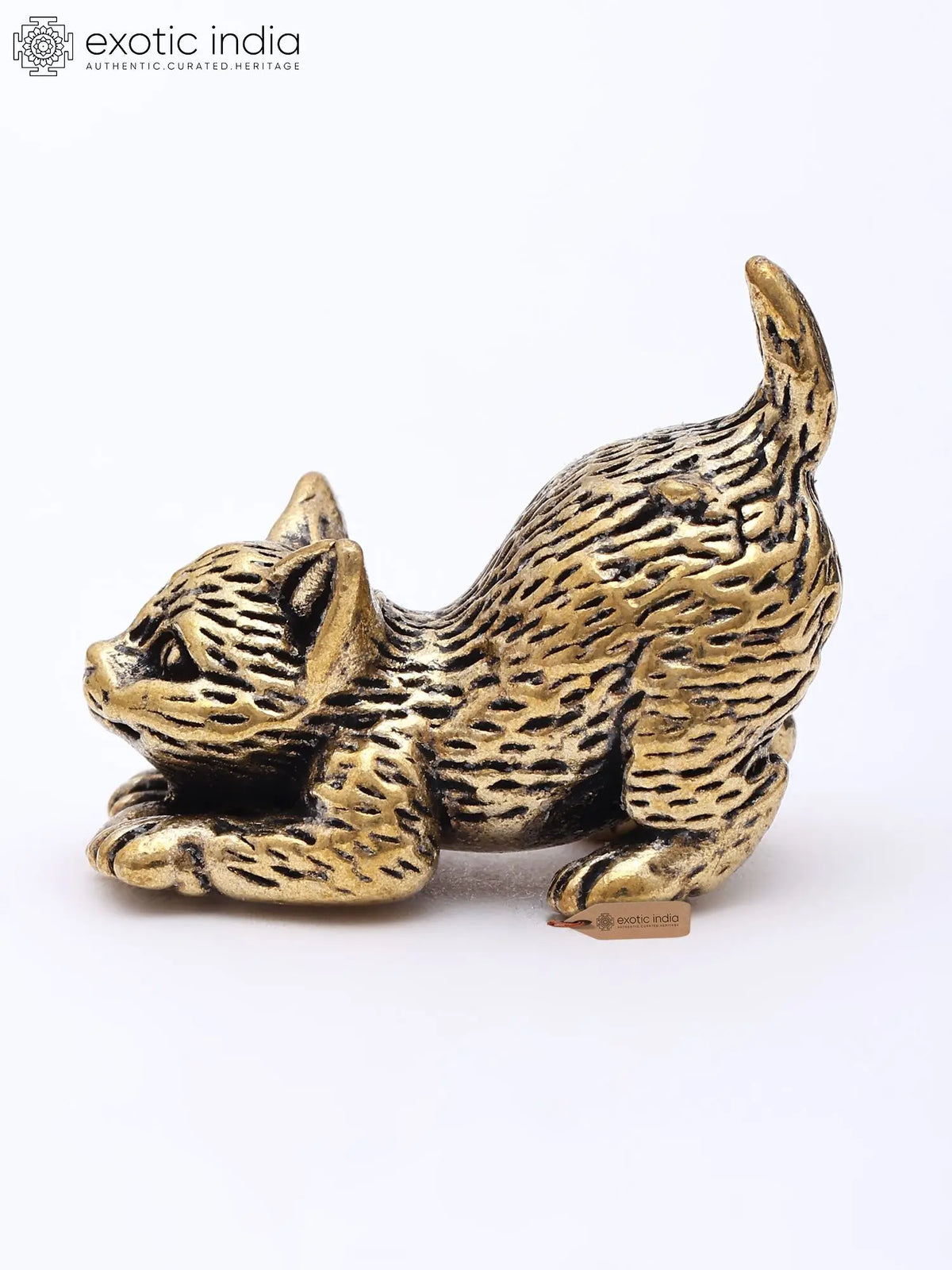 1" Small Playful Cat Figurine | Decorative Brass Statue